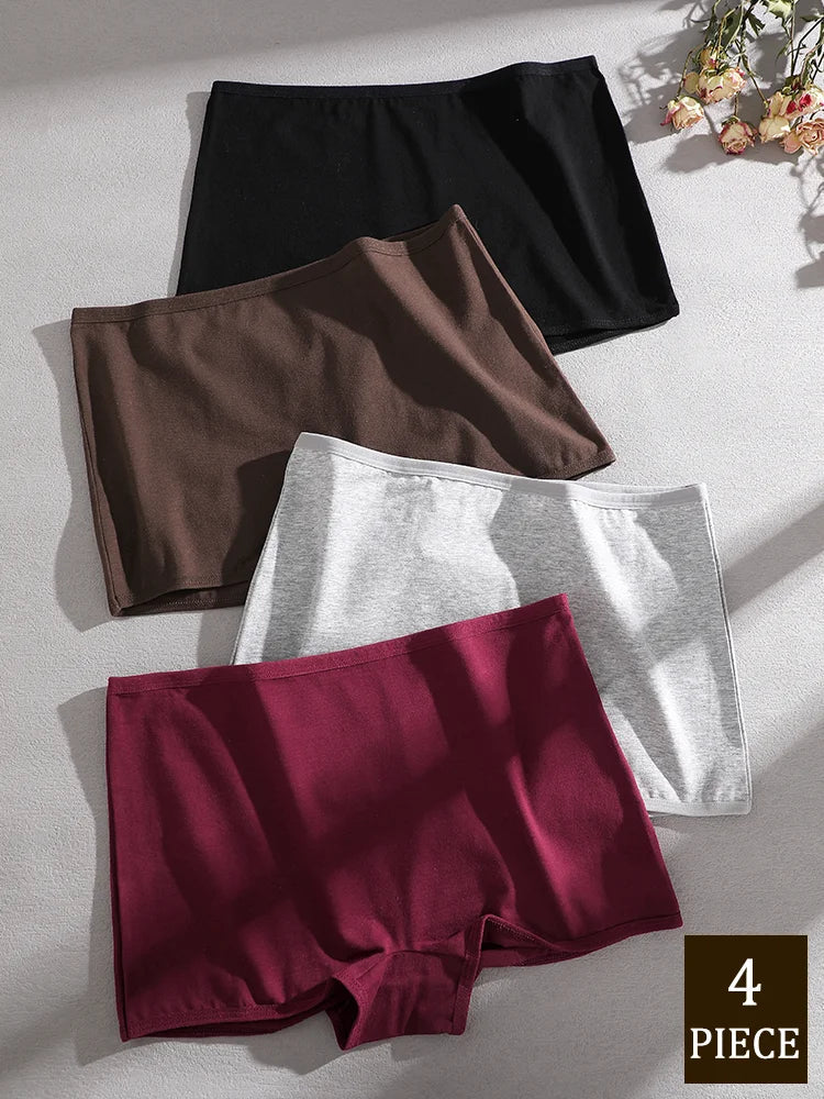 4Pcs/Set Women's Cotton Boxers Panties Seamless Sports Underwear Female Solid Color Cozy Lingerie Intimate Underpants XS-XL