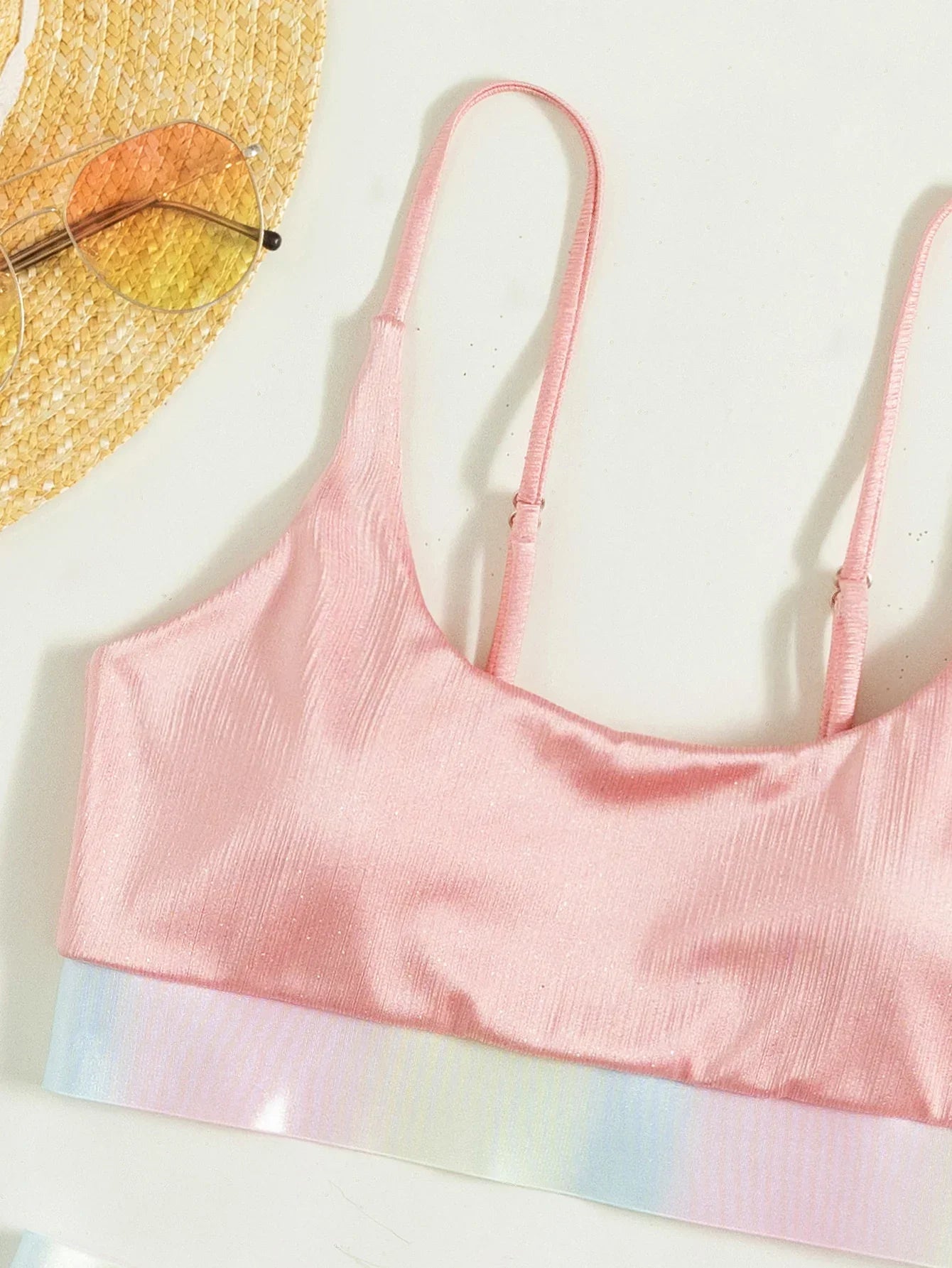 Shiny Pink Contrast Bikini Set Women Halter Push Up Patchwork High Waist Swimsuit 2025 Designer Bathing Suit Two Piece Swimwear