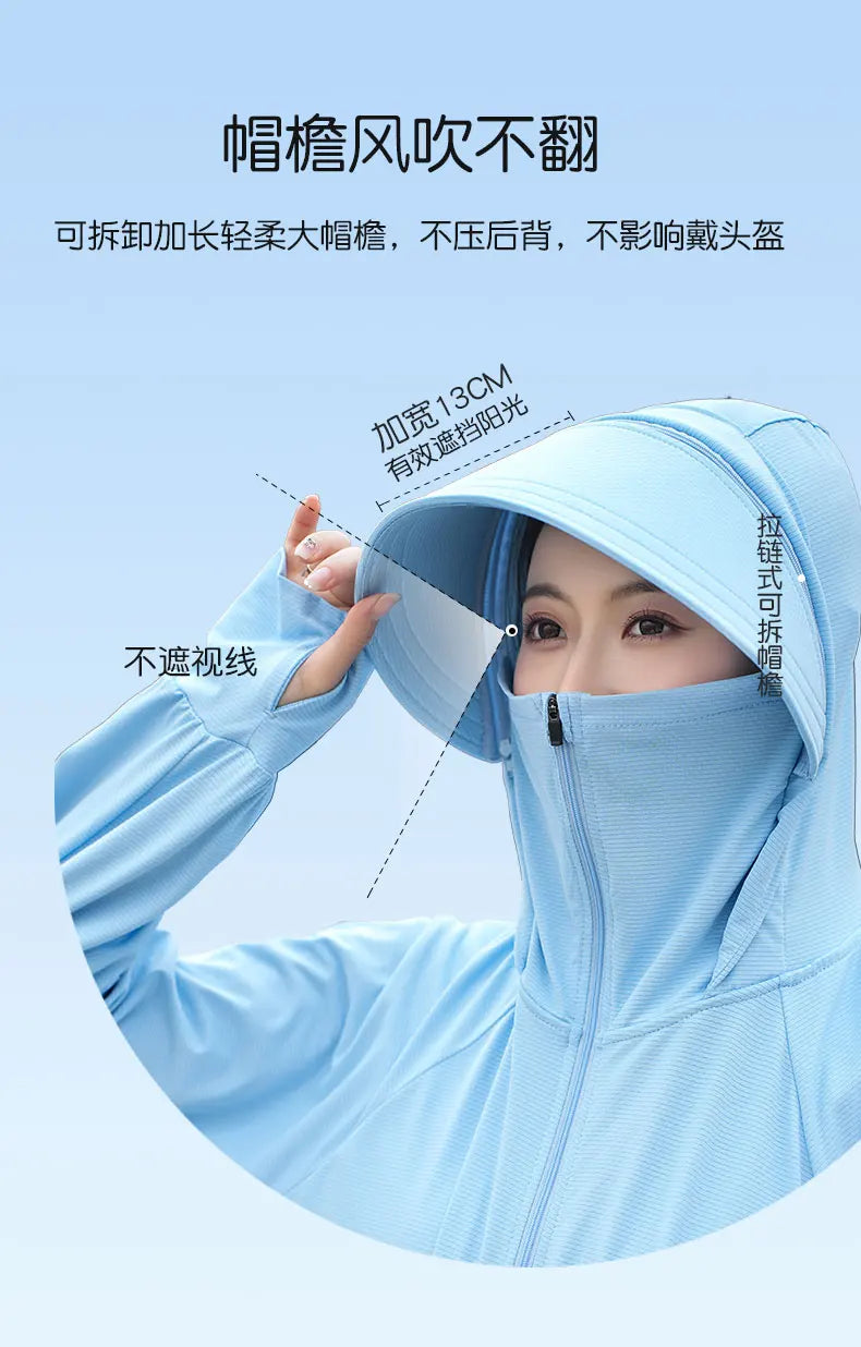 UV Protection Hooded Windbreaker Ice Silk Sun UPF 50+ UV Protection Jacket Big Brim Thin Ice Silk Sun Protection Jackets 4XL 5XL