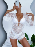 2024 3PCS Lace Hollow Out Bikini For Women Sexy Swimwear Female Pleated Cover Up Swimsuit Beach Wear New Brazilian Bathing Suit