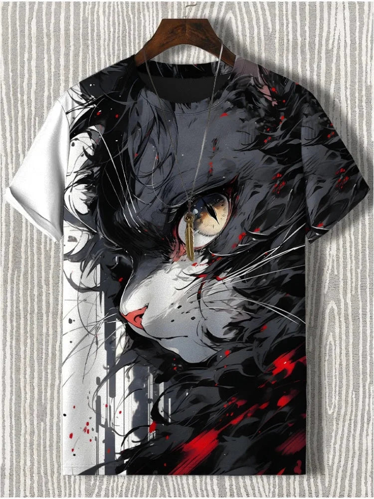 Samurai Cat Graphic T-Shirt – Japanese Style 3D Print Men's Tee