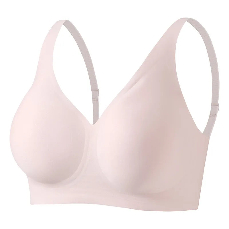 Women's Deep V Jelly Seamless Bra Wire-Free 3D Soft Support Thin Molding Leopard Print Solid Color Comfortable Bra Underwear