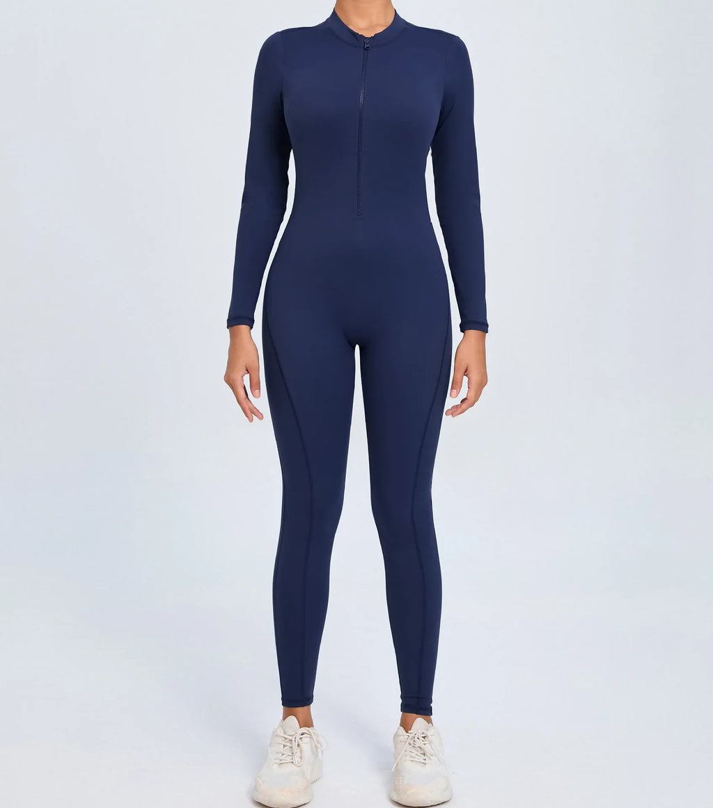 Hearuisavy Summer V Back Sports Jumpsuit Yoga Clothes Rompers Women Long Sleeveles Workout Bodysuits Backless One-piece Suit