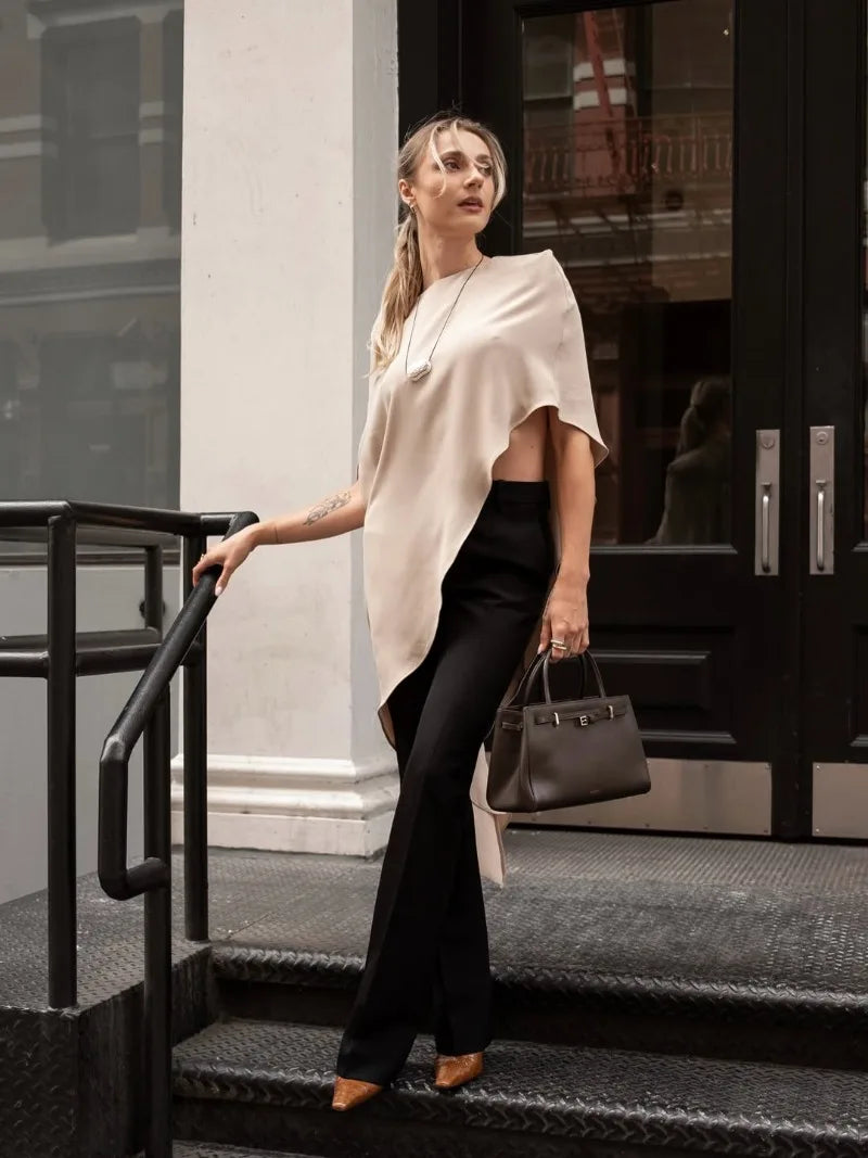 Trendix White Asymmetrical Cover Up For Women Fashion Ruffle Hem Loose Short Sleeve Shirts Casual Elegant Commuting Pullover Top