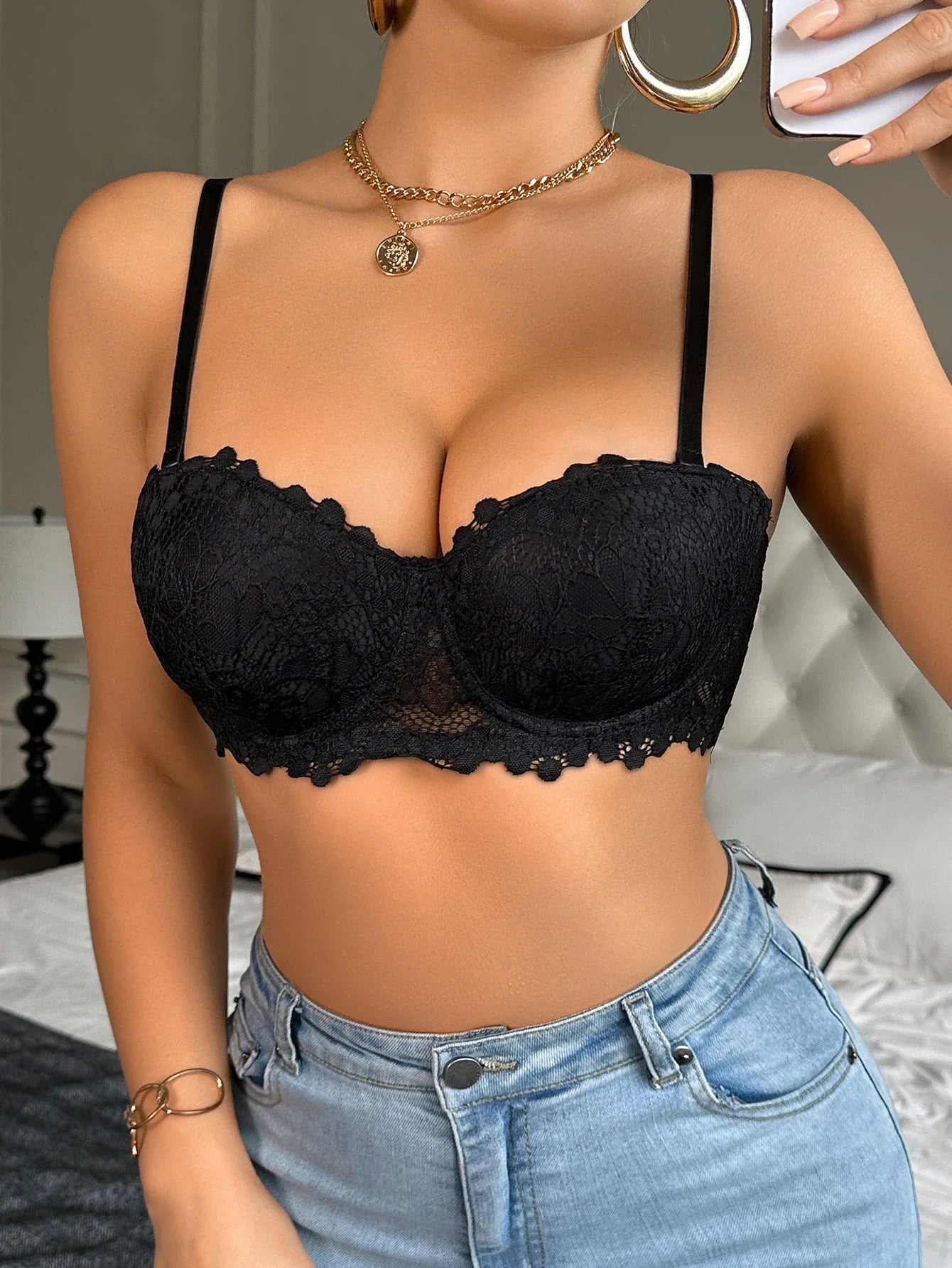 Lace Trim Women's Sexy Bras Mesh Underwire Underwear Push-Up Bra Comfortable Ladies Demi Cup Lingerie