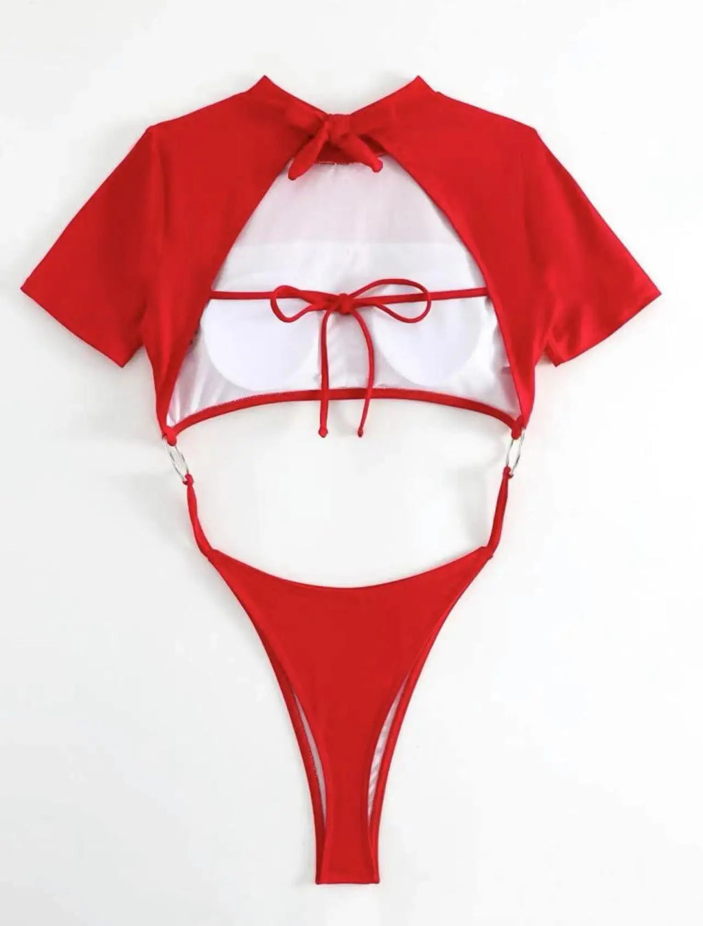 Bikini Women Swimsuit 2024 Blue Short Sleeve Hollow Out Thong Monokini Brazilian Beach Bathing Suit Push Up One Piece Swimwear