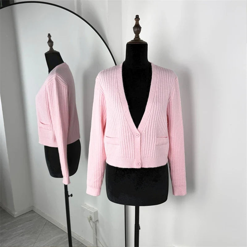 Trendix Black Knit Cardigan For Women Winter Detachable Faux Fur Collar Short Tops Street Slim Party Elegant Outerwear Top Femme