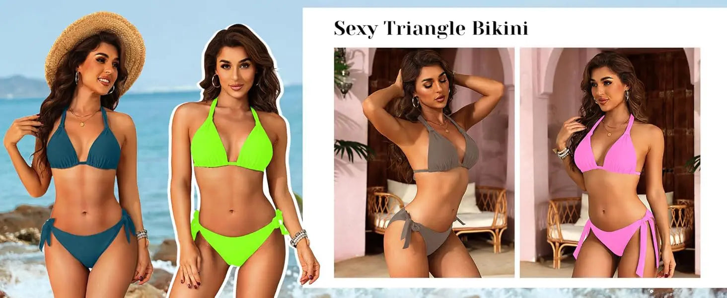 2026 Print Sexy Bikini Sets Halter Lace-up Tops Thongs Beach Style Bathing Suit Y2k Swimsuits Women Beachwear Купальник Женский