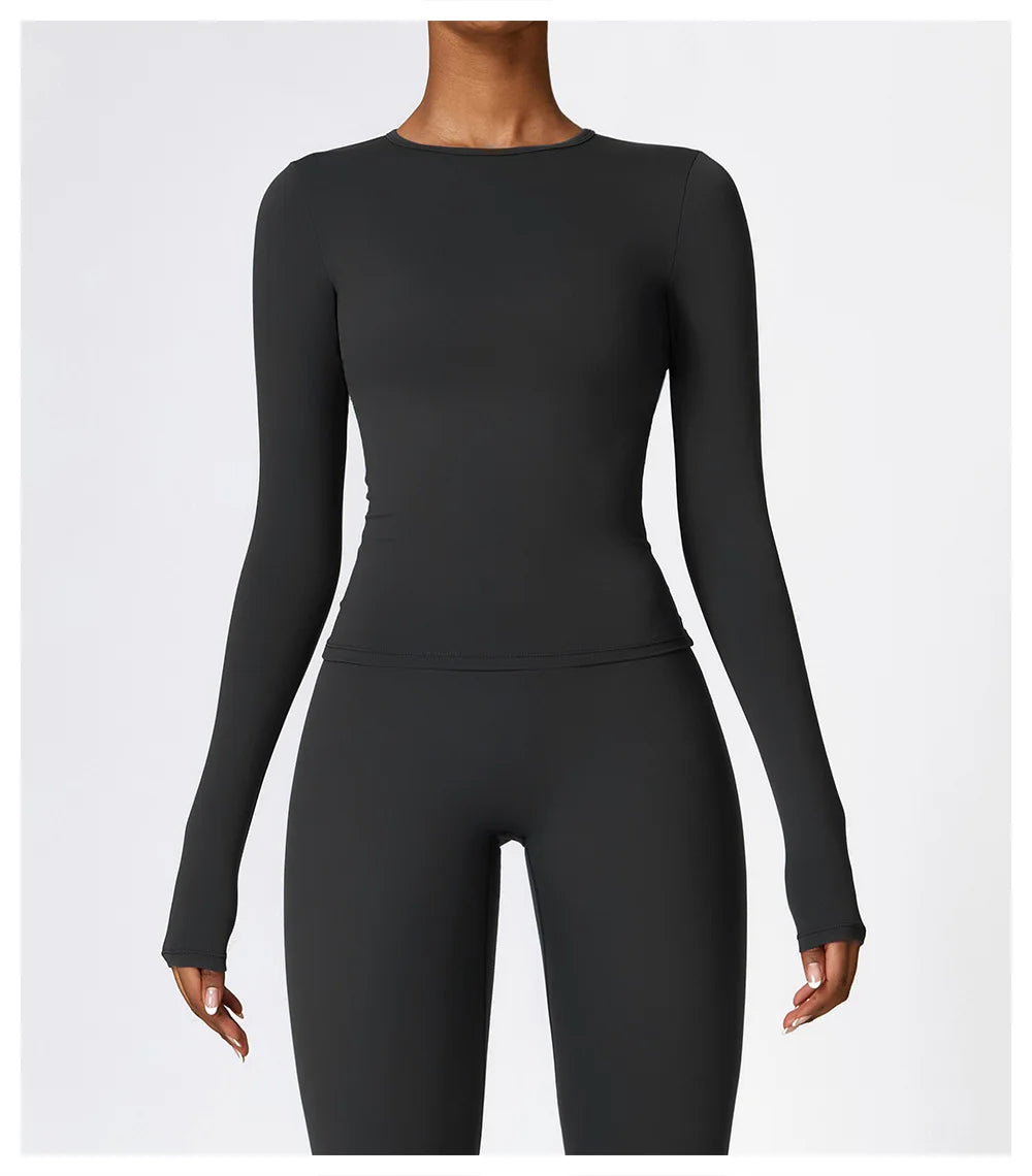 NCLAGEN Long Sleeve Workout Top Gym Pilates Clothes Women Active Wear Sports Shirt Elastic Fitness Yoga Clothing Running Shirts