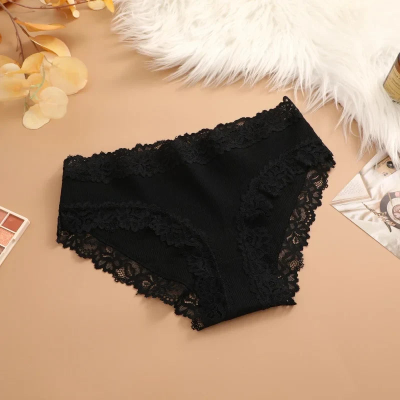 3Pcs Sexy Cotton Lace Panty Women Low Waist Panties Underwear S-XL Solid Color Ladies Briefs Lingere Underware Comfortable Women