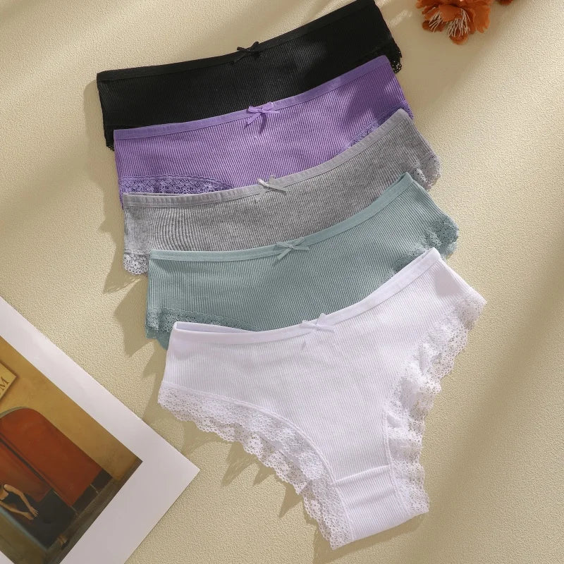 3PCS/Set Women Cotton Panties Low Waist Sexy Lace Brazilian Briefs Female Cross Webbing Underpants Soft Breathable Lingerie S-XL