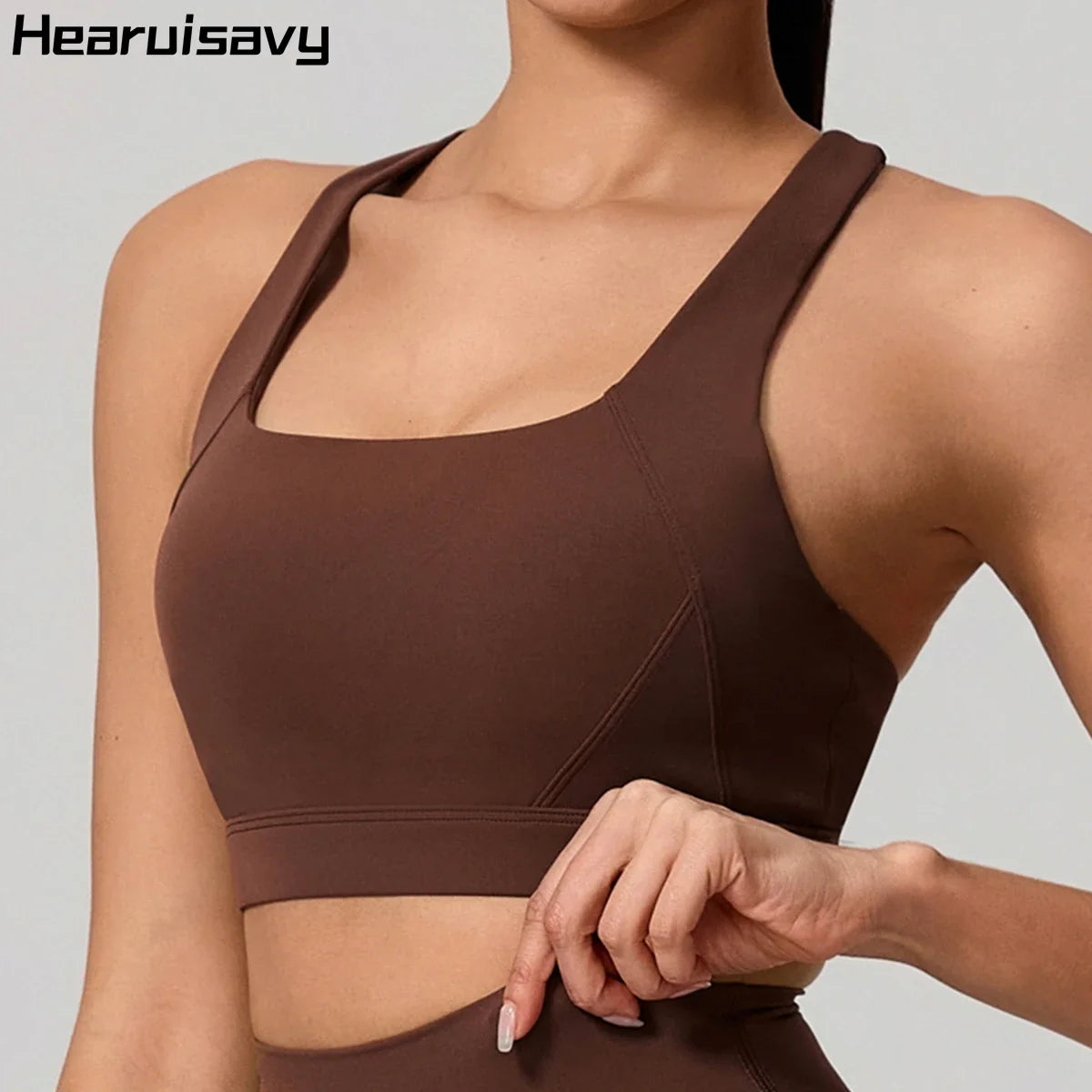 Hearuisavy Sports Bra Gym Underwear High Strength Shockproof Running Yoga Crop Top Breathable Pilates Push Up Fitness Tops Women