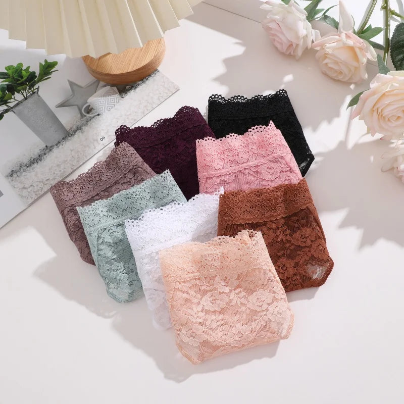 3Pcs Lace Sexy Thongs Women Low-Rise Briefs Sexy Soft Ladies Underwear Trendy Floral Underpants Female Flowery Panty Lingerie
