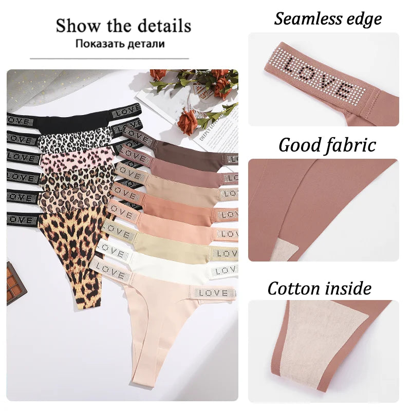 3Pcs/Set Low Waist Sexy Panties Women Thongs Rhinestones Letter Diamonds G-string Sports Thong Shorts Briefs T-back Size XS-XL