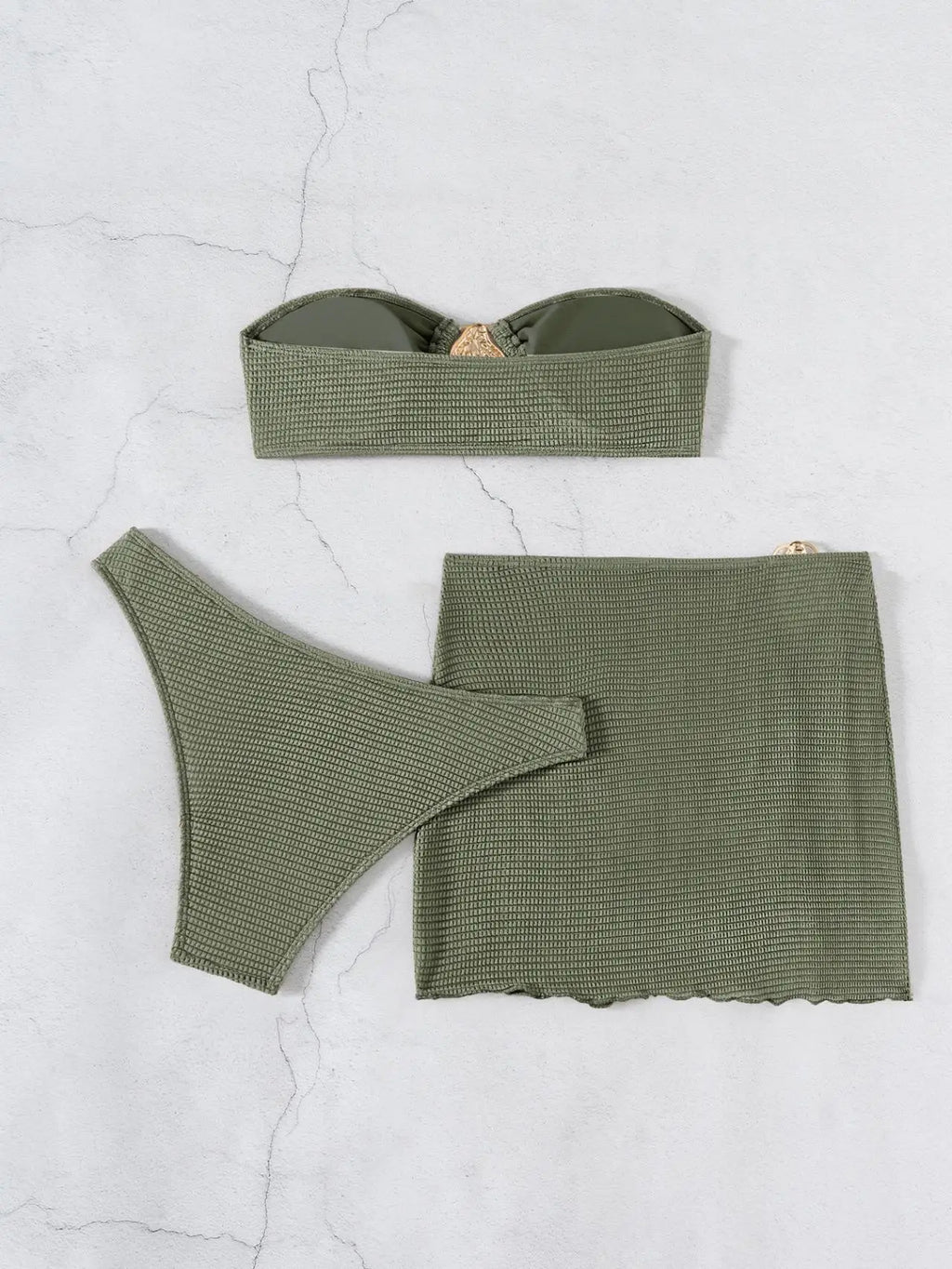2026 New Sexy Bandeau Bikini Women Metal Water Droplet Ornament Push Up Mesh Skirt 3 Piece Swimsuit Beach Bathing Suit Swimwear