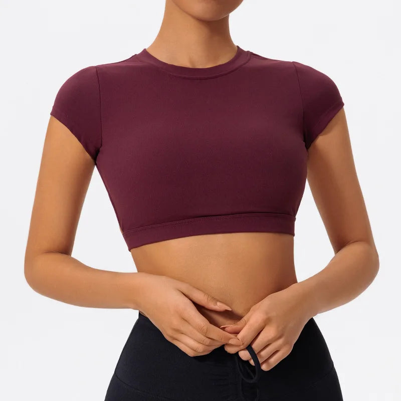 Hearuisavy Summer Sports Shirts Breathable Workout Tops Fitness Sportswear Backless Yoga Clothing Sport Crop Tops Women Gym Top