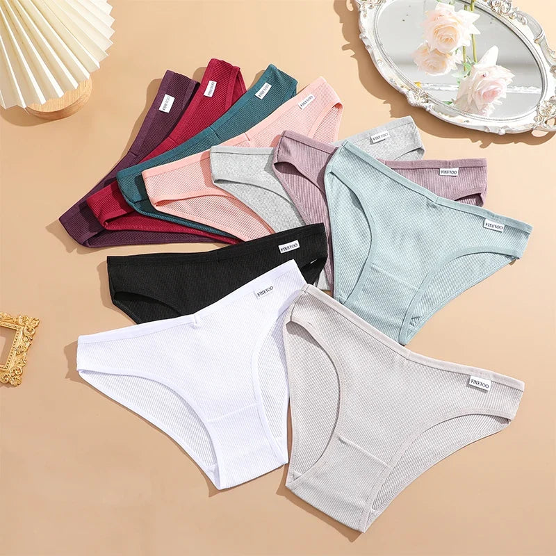 3PCS Cotton Women's Panties Sexy Comfortable Underwear Female Low Waist Stripe Briefs Solid Color Breathable Soft Lingerie M-XL