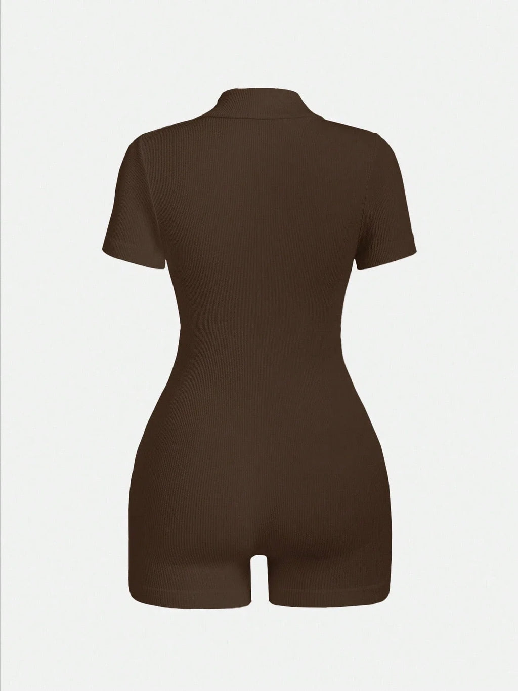 Women's Solid Color Half Zip Ribbed Knit Short Sleeve Romper Sports Soft Slim Fit Mock Neck Jumpsuit Streetwear 2025 Summer