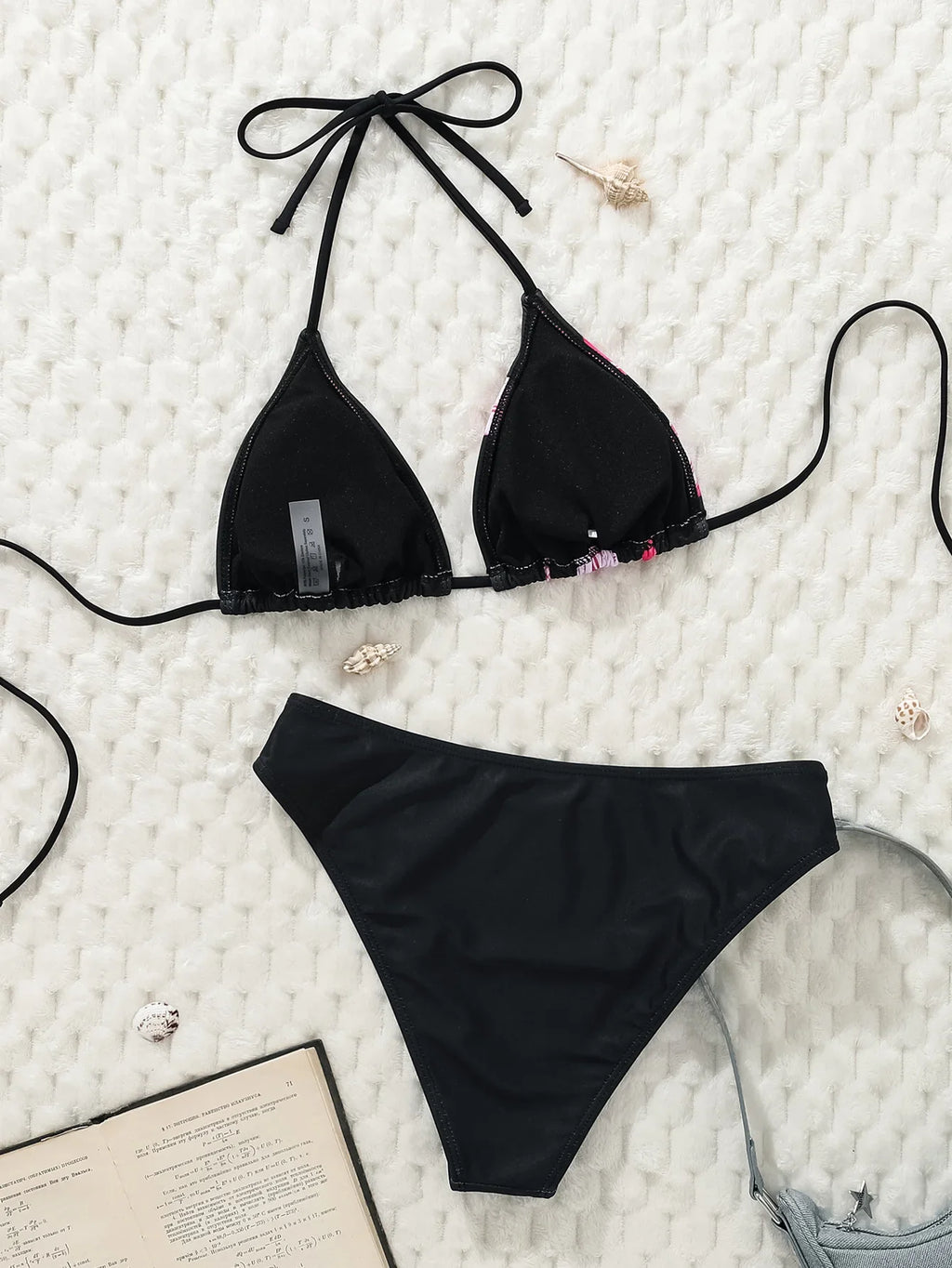 2025 New Women's Black Ground White Dot Printed Swimsuit Halter Neck Low Waist Bikini Set For Summer Female Swimwear Brazilian
