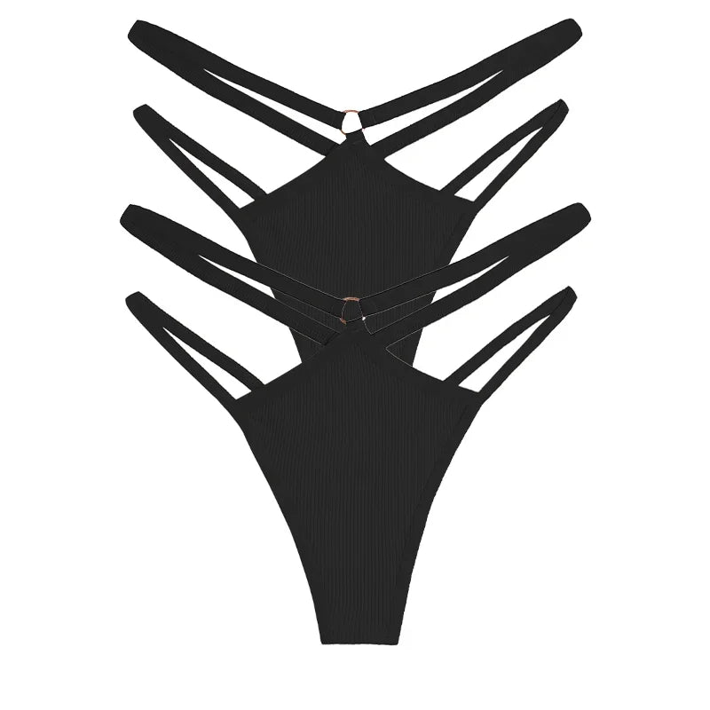 2PCS Women Sexy Cotton Panties Two Belts Hollow Out G-String Thongs Breathable Underwear for Female Solid Color Lingerie S-XL