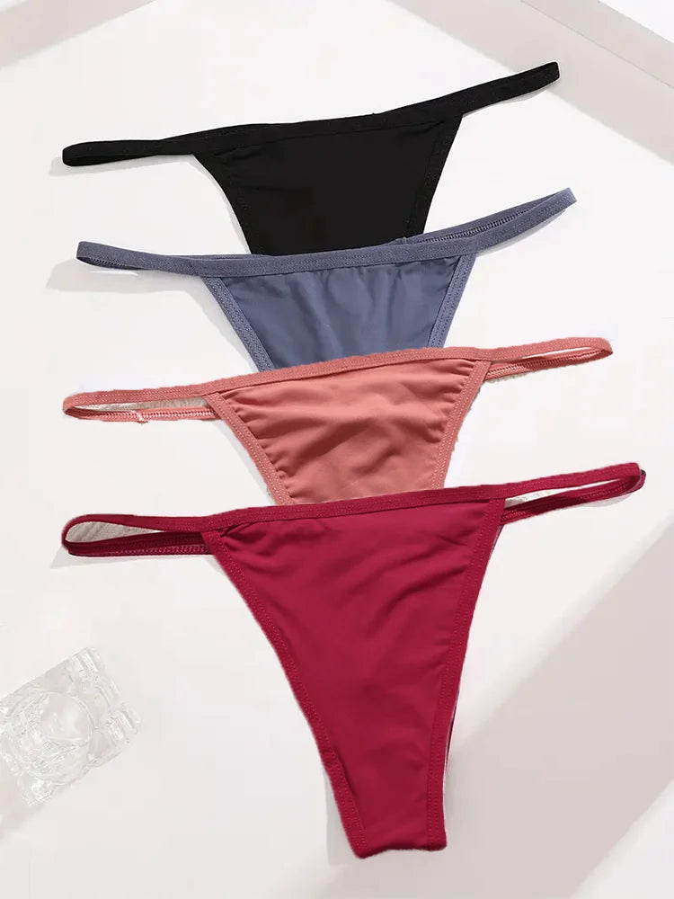 New 4PCS/Set Cotton Bikini Panties Women Sexy Solid Color Low Waist Thongs Female Breathable G-String Underwear Comfort Lingerie