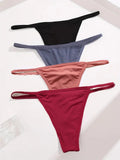 New 4PCS/Set Cotton Bikini Panties Women Sexy Solid Color Low Waist Thongs Female Breathable G-String Underwear Comfort Lingerie