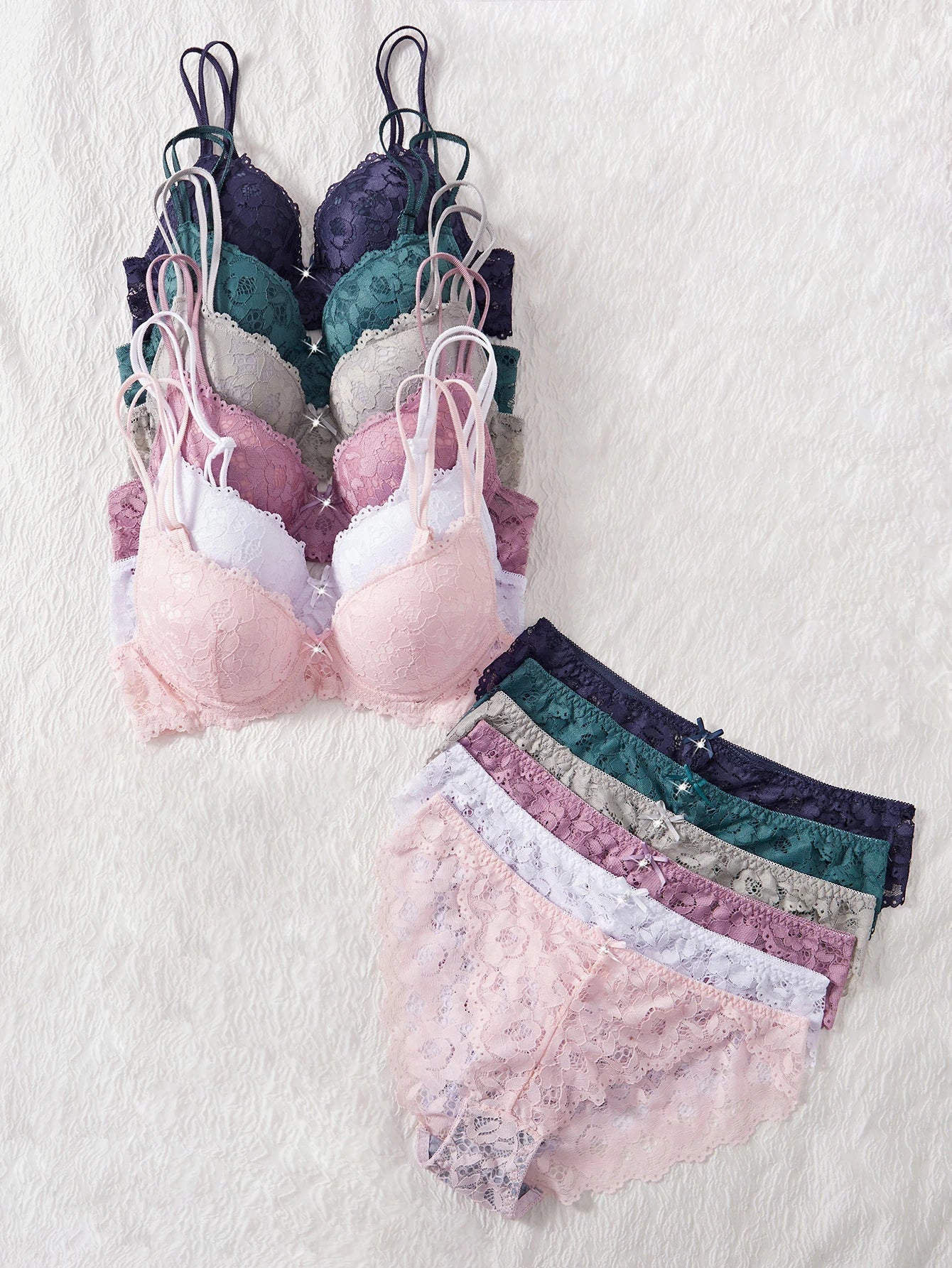 6-Piece Set Lace Women's Underwear Set No Lining Lace Push up Bra Comfortable Fitting Sexy Mesh Lace Panties Women's Bra Set