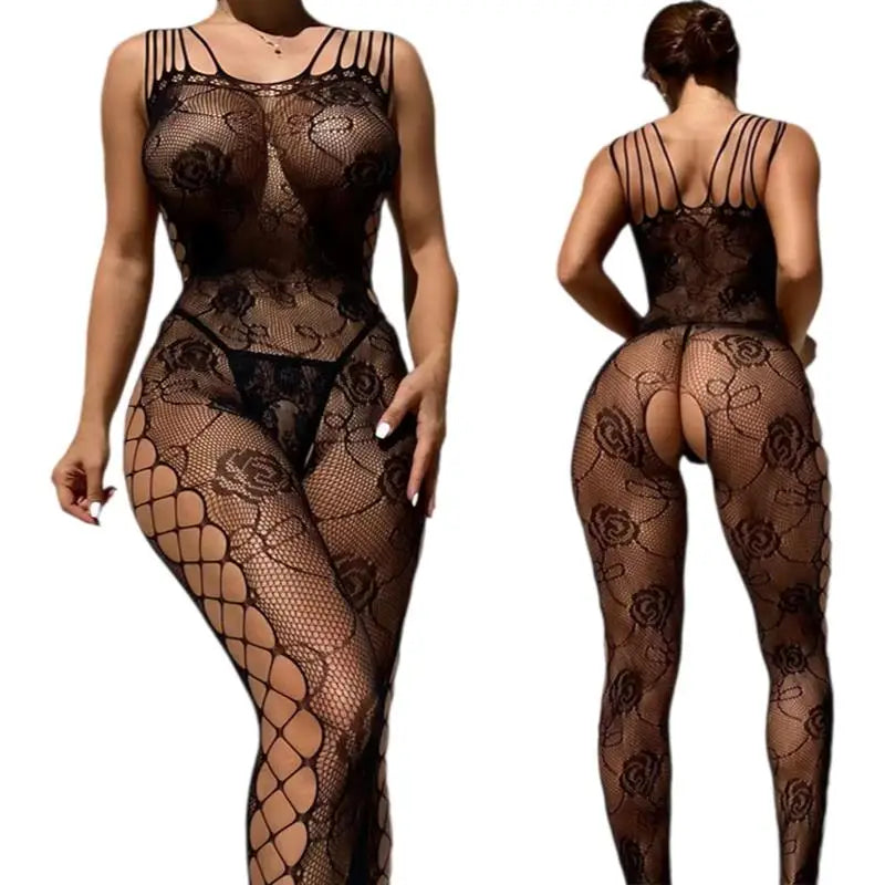 Women's Sexy Lingerie Bra Set Erotic Crotchless Underwear Fishnet Bodysuit Transparent Mesh Hollow Bodystockings Adult Underwear