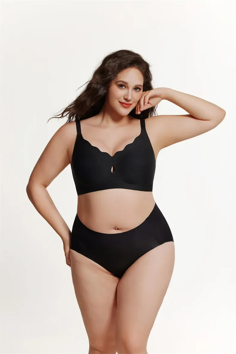 Wireless Comfortable Bra Large Cup Seamless Anti-Sagging Back Smoothing Underwear Soft Women's Hollowed-Out Full Cover Bras