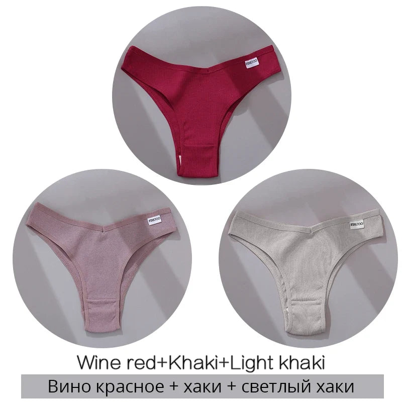 3Pcs/Set Women Cotton Panties Sexy V Waist Briefs T-Back Brazilian Underpants Female M-XL Underwear Girls Breathable Intimates