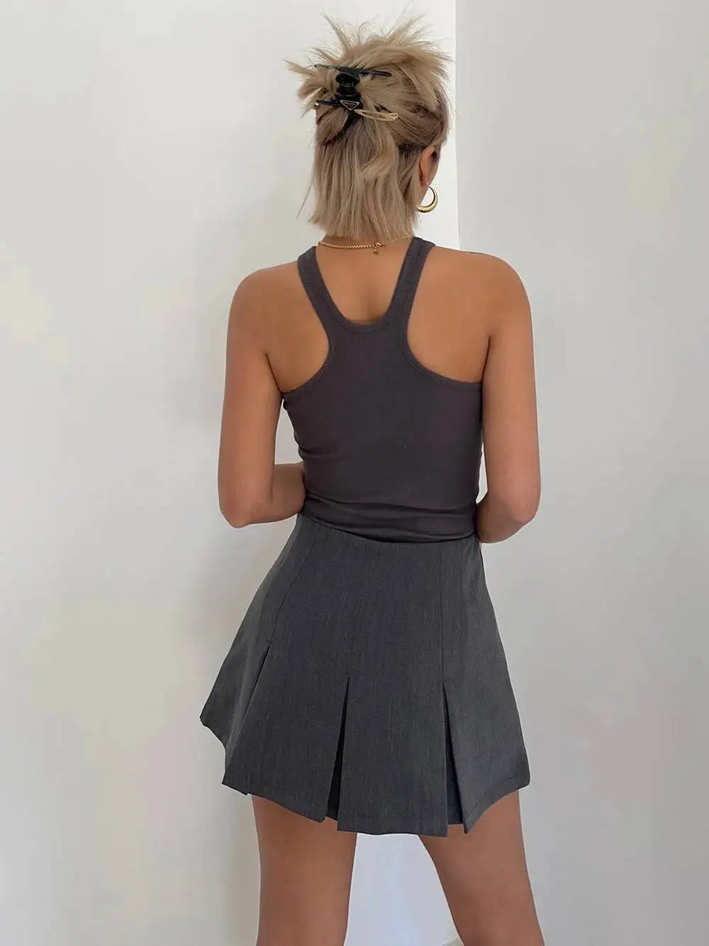 WOMENGAGA American High Street A-line Short Unif School Girl Fairy Grunge Skirt High Waist Pleated Skorts Streetwear Lovely HM2O