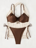Sexy Tie Side Thong Bikini 2026 Women Brown Metal Chain Strap Front Tie Push Up Underwire Swimsuit Beach Bathing Suit Swimwear