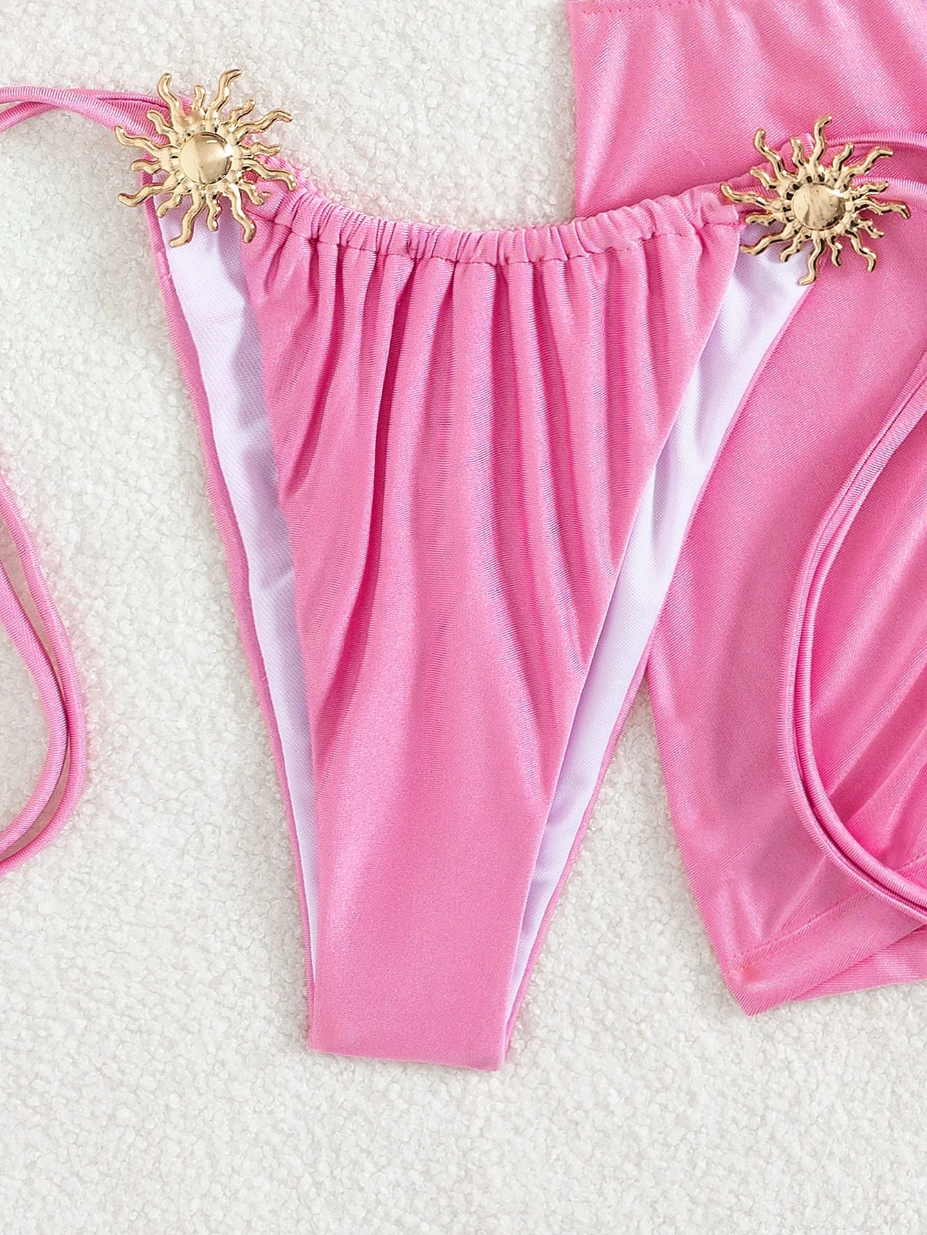 Sexy Pink Bikini 2025 Mujer Women Metal Sun Ornament Push Up Mesh Skirt 3 Piece Swimsuit Summer Bathing Suit Vacation Swimwear