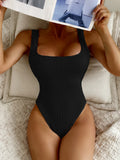 White Black One Piece Swimsuit for Women Summer Beach Vacation Ribbed Monokini Slim Backless Bathing Suit Tummy Control Swimwear