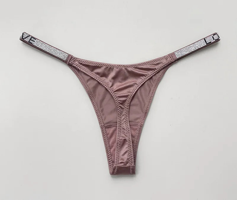 Sexy Panties Women Thongs Rhinestones G string Letter Diamonds Sports Thong Low Waist Briefs T-back Fitness Size S-XL