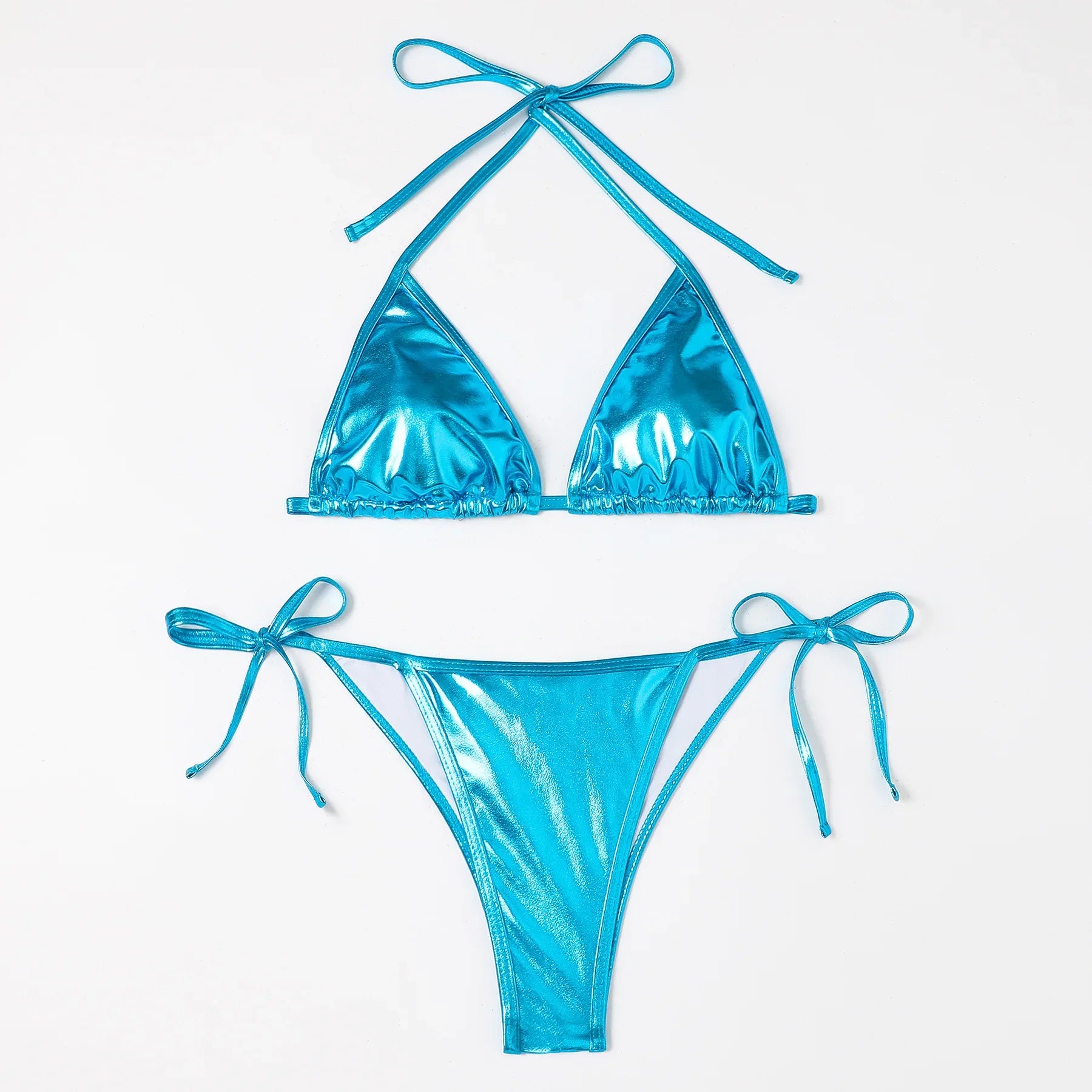 Shiny Swimwear Women Halter Bathers Bling Sequin Bikini Set Cut Out Push Up Padded Bathing Suit Thong Swimwear Glitter Biquini