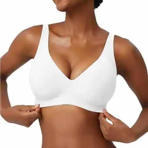 Women's Seamless Pink Leopard Print Bra Wire-Free Bra Full Cup Soft Thin Mold Support Breathable and Beauty Deep V Plus Up Bra