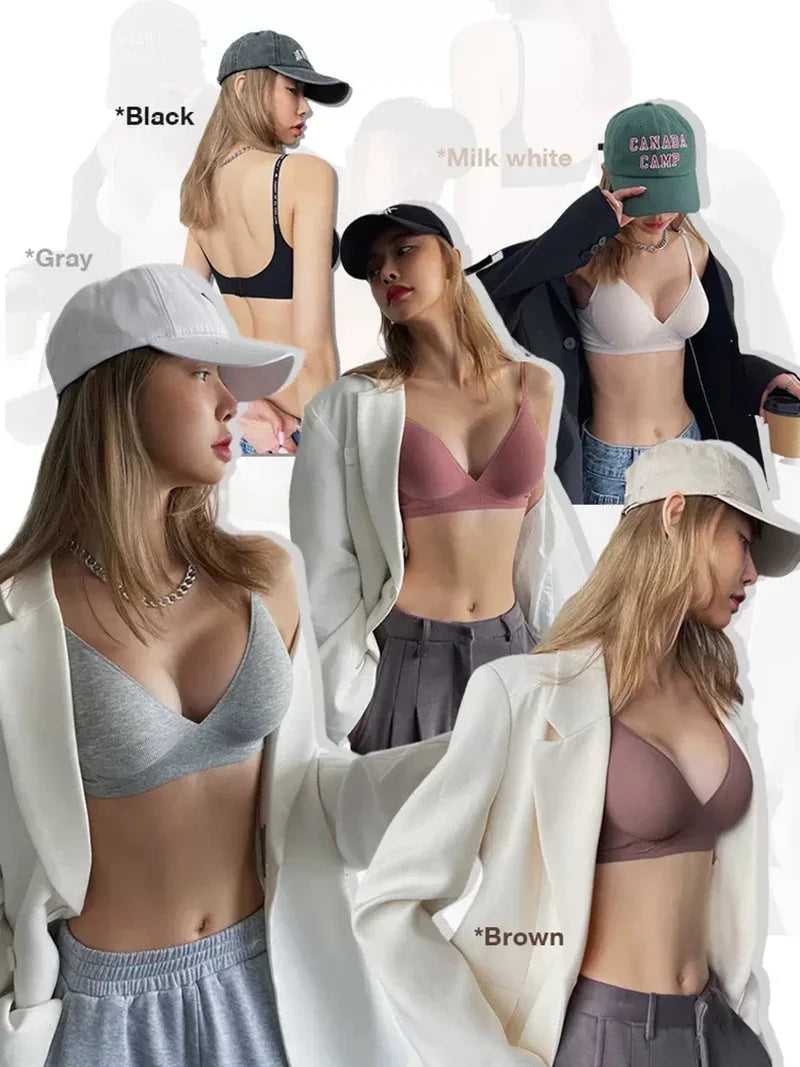 Deep V Knitting Bra Women Wireless Bras Sexy Padded Bralette Ladies Comfortable Brassiere Female Soft Underwear 6 Colors 2023