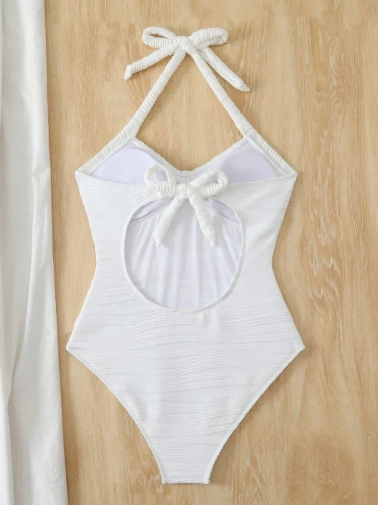 Vintage White One Piece Swimsuit 2026 Women Shell Starfish Ornament Pleate Tummy Control Swimwear Beach Holiday Bathing Suit