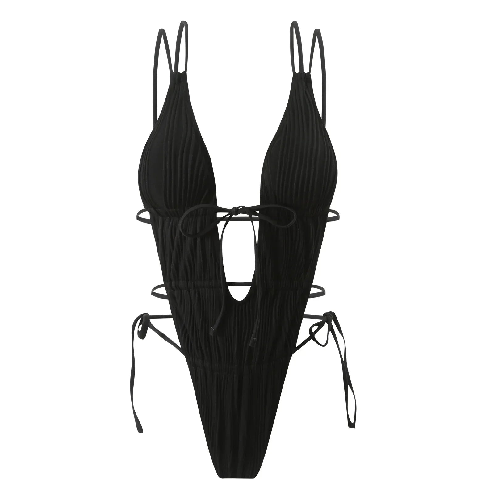 2026 New Deep V One Piece Black Swimsuit Halter Solid Color Women's Backless Bathing Suit Bandage White Swimwear For Female