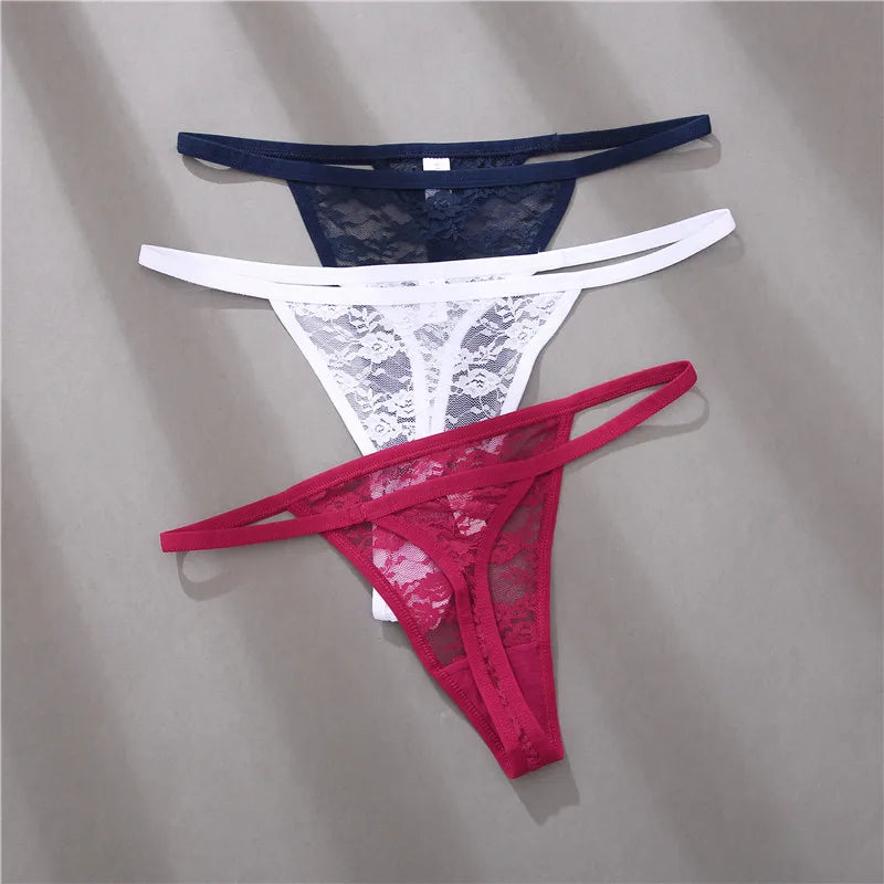5PCS Sexy Lace Cotton Floral G-String Transparent Thong Seamless Women Low Waist Panties Underwear Solid Color Lingere Intimates