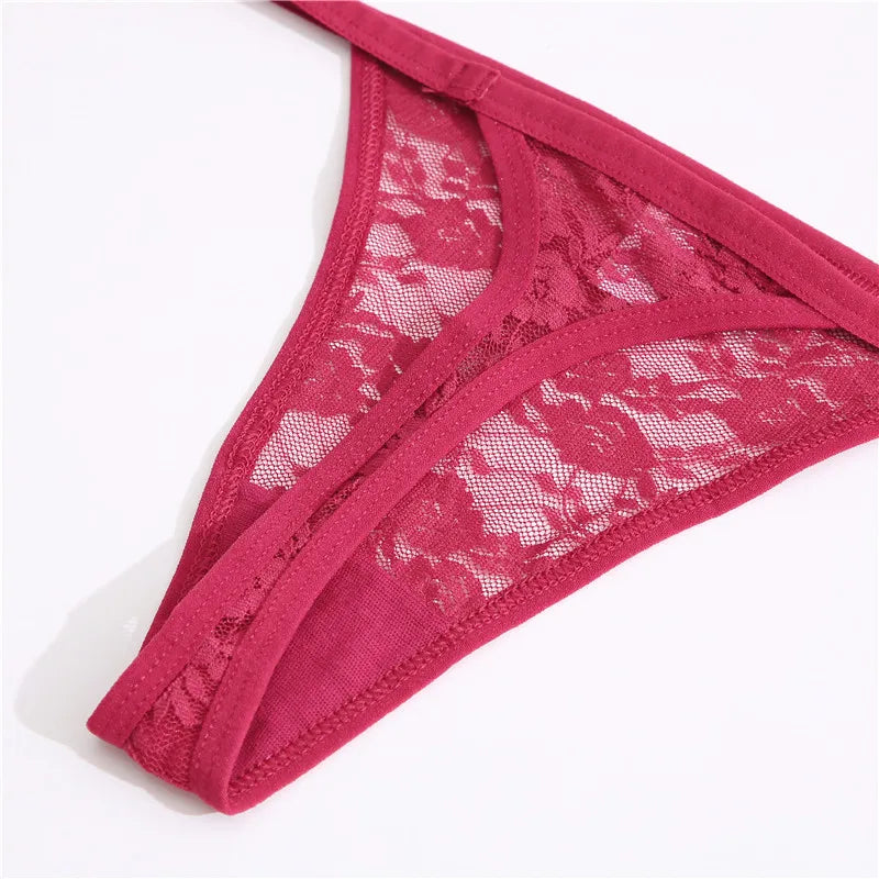5PCS Sexy Lace Cotton Floral G-String Transparent Thong Seamless Women Low Waist Panties Underwear Solid Color Lingere Intimates