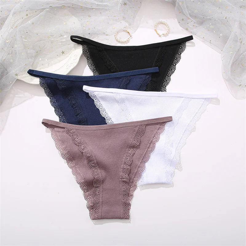 Women‘s Cotton Panties Low Waist Lace Briefs M-XL Comfortable Underwear Ladies Solid Color Underpants Girls Breathable Panty New