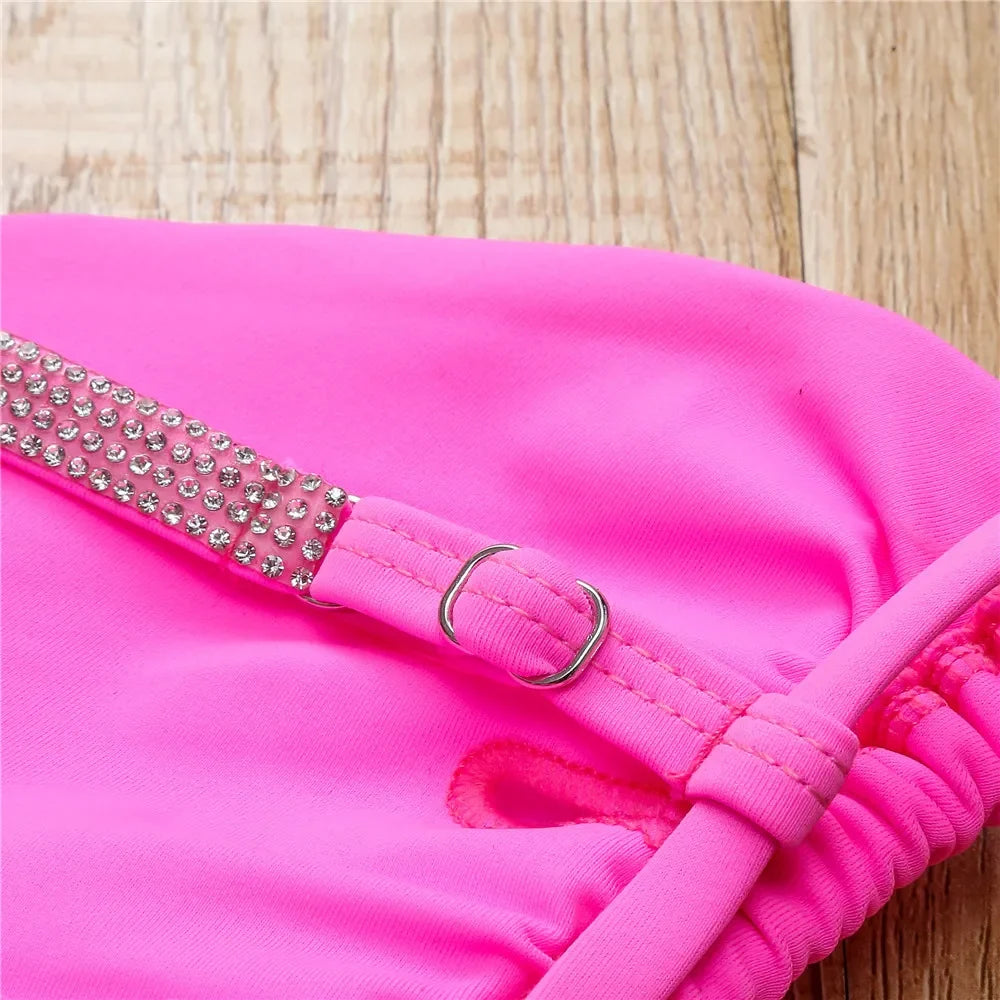 Diamond Swimwear Women 2025 Sexy Pink Micro Bikini Brazilian Black Rhinestone Thong Swimsuits Beach Push Up Bathing Suit Biquini