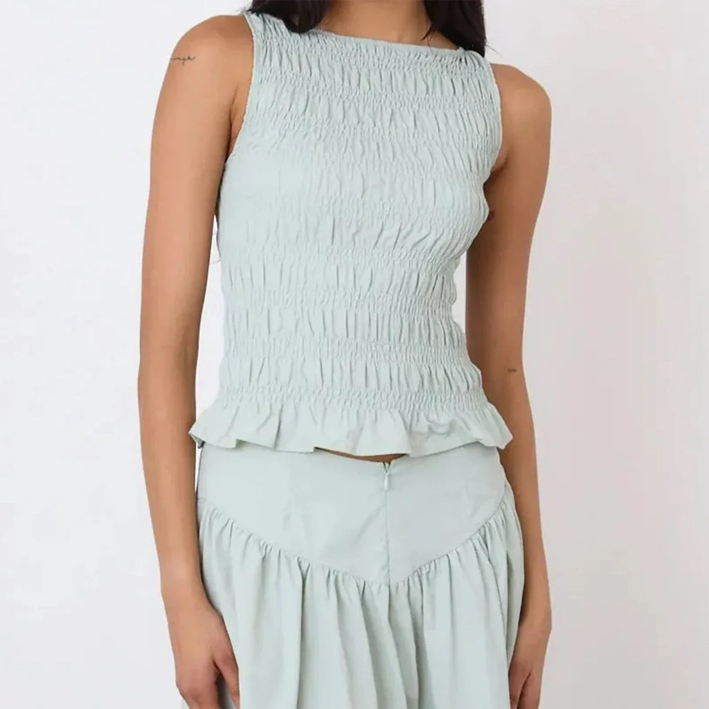 Women Tank Tops Solid Color Ruched Casual Vests Summer Fashion Sleeveless Tops Streetwear