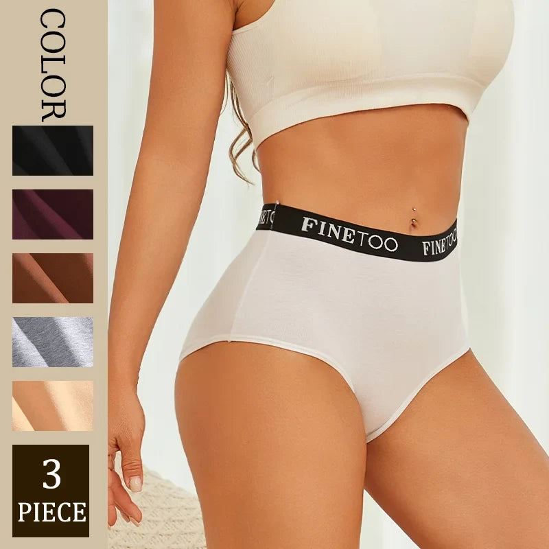 Finetoo 3Pcs Women's Seamless Cotton Briefs Women Plus SizePanties Breathable Underwear Female Low Waist Soft Lingerie S-XXL