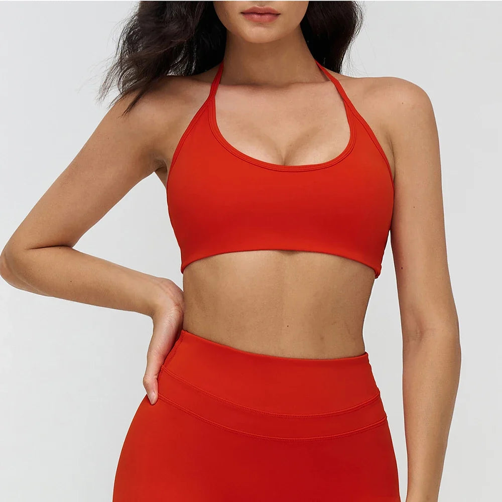 Sexy Gym Top Women Sports Bra Running Hanging Neck Yoga Bra Breathable Sports Underwear Women Fitness Push Up Workout Top Women