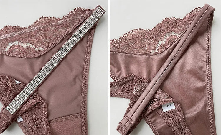 Rhinestone Lace Sexy Girls Women Panties Seamless Underwear G String Letter Transparent Thong For Female Low Rise Ladies Briefs