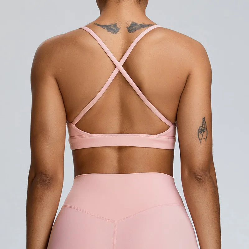 Solid Color Cross Back Women Fitness Underwear Sports Bra Running Top Gym Yoga Athletic Tight Workout Jog Soft With Backless Bra