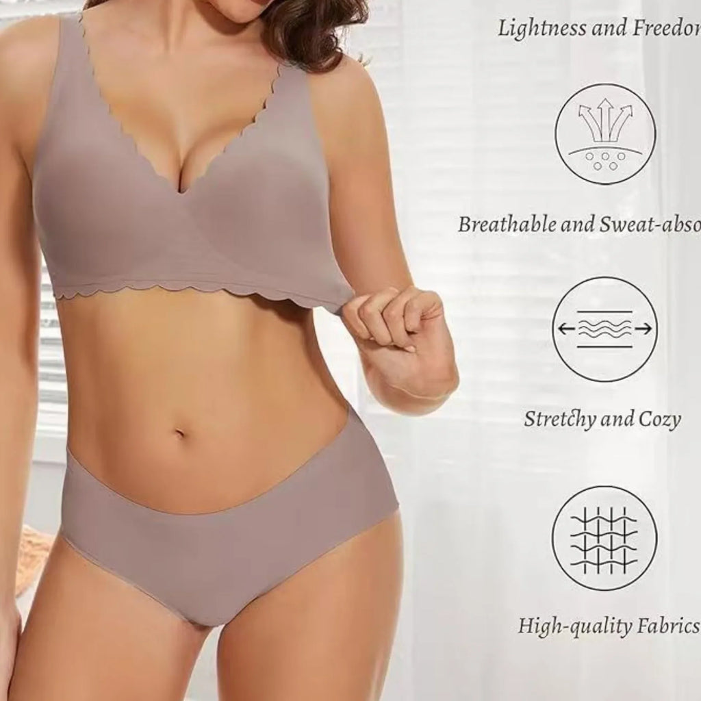 Women's Deep V Wave Seamless Jelly Bra Wire-free Seamless Bra Thin Mold 3/4 Cup Bra Comfortable Plus Size Push-up Underwear